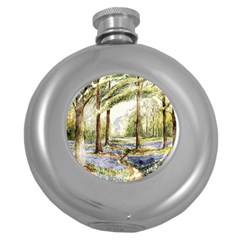 Trees Park Watercolor Lavender Flowers Foliage Round Hip Flask (5 Oz) by Bangk1t