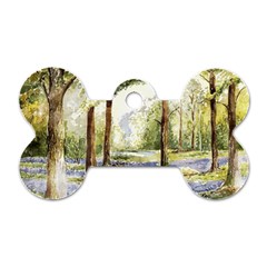 Trees Park Watercolor Lavender Flowers Foliage Dog Tag Bone (one Side) by Bangk1t