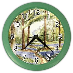 Trees Park Watercolor Lavender Flowers Foliage Color Wall Clock by Bangk1t