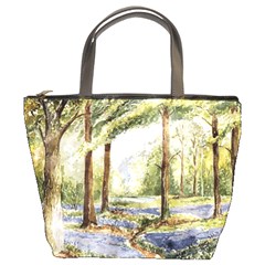 Trees Park Watercolor Lavender Flowers Foliage Bucket Bag by Bangk1t