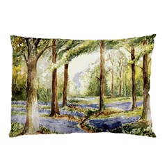 Trees Park Watercolor Lavender Flowers Foliage Pillow Case by Bangk1t