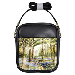 Trees Park Watercolor Lavender Flowers Foliage Girls Sling Bag by Bangk1t