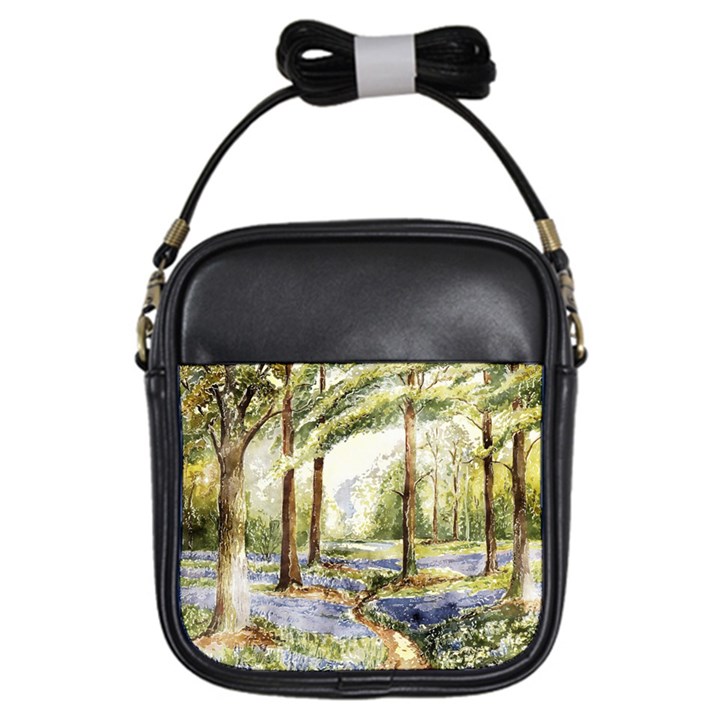 Trees Park Watercolor Lavender Flowers Foliage Girls Sling Bag