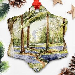 Trees Park Watercolor Lavender Flowers Foliage Snowflake Ornament (two Sides)