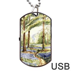 Trees Park Watercolor Lavender Flowers Foliage Dog Tag Usb Flash (one Side) by Bangk1t