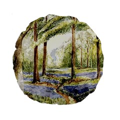 Trees Park Watercolor Lavender Flowers Foliage Standard 15  Premium Round Cushions by Bangk1t