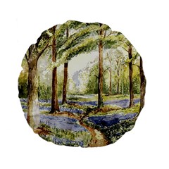 Trees Park Watercolor Lavender Flowers Foliage Standard 15  Premium Flano Round Cushions by Bangk1t