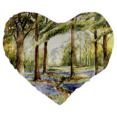 Trees Park Watercolor Lavender Flowers Foliage Large 19  Premium Flano Heart Shape Cushions by Bangk1t