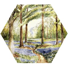 Trees Park Watercolor Lavender Flowers Foliage Wooden Puzzle Hexagon by Bangk1t