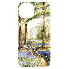 Trees Park Watercolor Lavender Flowers Foliage Iphone 14 Black Uv Print Case by Bangk1t