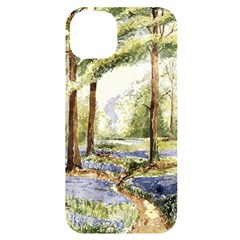 Trees Park Watercolor Lavender Flowers Foliage Iphone 14 Plus Black Uv Print Case