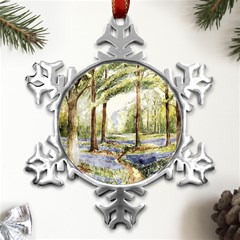 Trees Park Watercolor Lavender Flowers Foliage Metal Small Snowflake Ornament