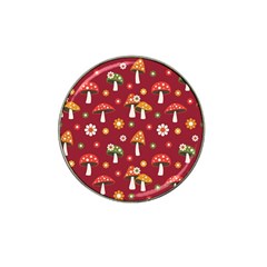 Woodland Mushroom And Daisy Seamless Pattern On Red Backgrounds Hat Clip Ball Marker (4 Pack) by Amaryn4rt