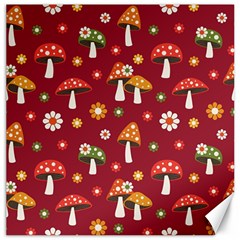 Woodland Mushroom And Daisy Seamless Pattern On Red Backgrounds Canvas 20  X 20  by Amaryn4rt