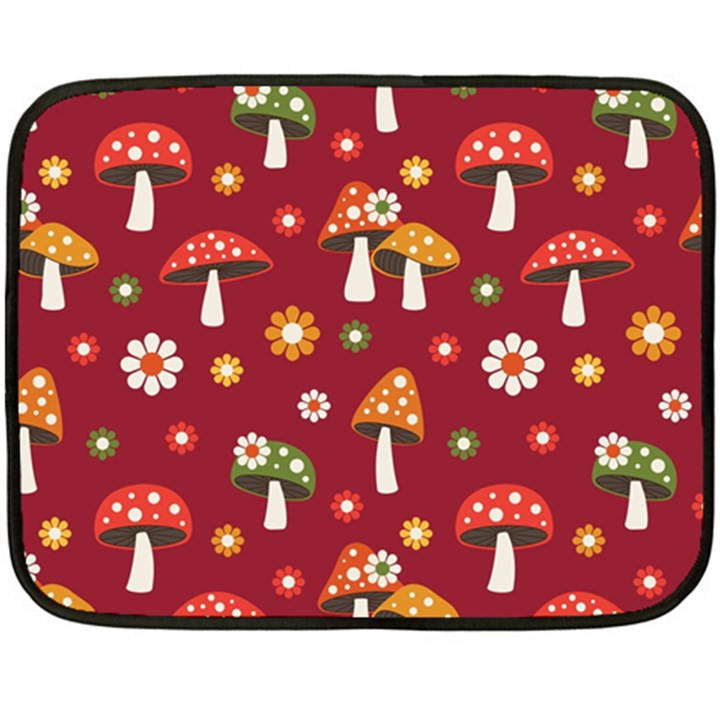 Woodland Mushroom And Daisy Seamless Pattern On Red Backgrounds Two Sides Fleece Blanket (Mini)