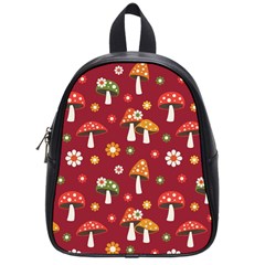 Woodland Mushroom And Daisy Seamless Pattern On Red Backgrounds School Bag (small) by Amaryn4rt