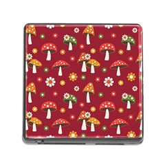 Woodland Mushroom And Daisy Seamless Pattern On Red Backgrounds Memory Card Reader (square 5 Slot) by Amaryn4rt