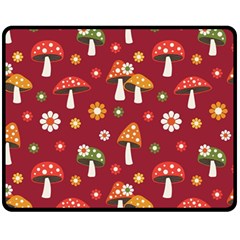 Woodland Mushroom And Daisy Seamless Pattern On Red Backgrounds Fleece Blanket (medium) by Amaryn4rt