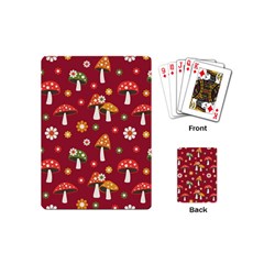 Woodland Mushroom And Daisy Seamless Pattern On Red Backgrounds Playing Cards Single Design (mini)