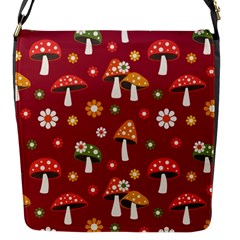 Woodland Mushroom And Daisy Seamless Pattern On Red Backgrounds Flap Closure Messenger Bag (s) by Amaryn4rt