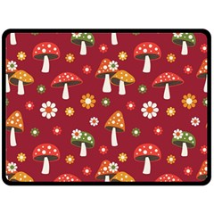 Woodland Mushroom And Daisy Seamless Pattern On Red Backgrounds Two Sides Fleece Blanket (large) by Amaryn4rt