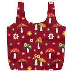 Woodland Mushroom And Daisy Seamless Pattern On Red Backgrounds Full Print Recycle Bag (xl) by Amaryn4rt