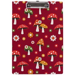 Woodland Mushroom And Daisy Seamless Pattern On Red Backgrounds A4 Acrylic Clipboard by Amaryn4rt