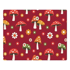 Woodland Mushroom And Daisy Seamless Pattern On Red Backgrounds Premium Plush Fleece Blanket (large) by Amaryn4rt