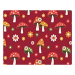 Woodland Mushroom And Daisy Seamless Pattern On Red Backgrounds Premium Plush Fleece Blanket (Large) 80 x60  Blanket Front