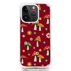 Woodland Mushroom And Daisy Seamless Pattern On Red Backgrounds Iphone 14 Pro Tpu Uv Print Case