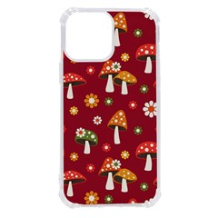 Woodland Mushroom And Daisy Seamless Pattern On Red Backgrounds Iphone 13 Pro Max Tpu Uv Print Case by Amaryn4rt