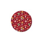 Woodland Mushroom And Daisy Seamless Pattern On Red Backgrounds Golf Ball Marker (4 pack) Front