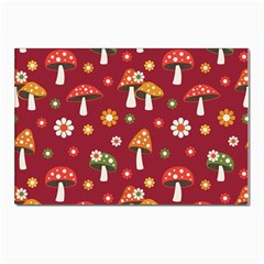 Woodland Mushroom And Daisy Seamless Pattern On Red Backgrounds Postcards 5  X 7  (pkg Of 10) by Amaryn4rt