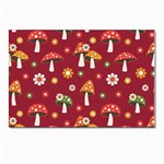 Woodland Mushroom And Daisy Seamless Pattern On Red Backgrounds Postcards 5  x 7  (Pkg of 10) Front