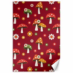 Woodland Mushroom And Daisy Seamless Pattern On Red Backgrounds Canvas 24  X 36  by Amaryn4rt