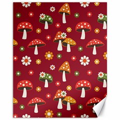 Woodland Mushroom And Daisy Seamless Pattern On Red Backgrounds Canvas 11  X 14  by Amaryn4rt