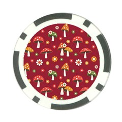 Woodland Mushroom And Daisy Seamless Pattern On Red Backgrounds Poker Chip Card Guard (10 Pack) by Amaryn4rt