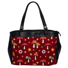 Woodland Mushroom And Daisy Seamless Pattern On Red Backgrounds Oversize Office Handbag by Amaryn4rt