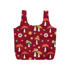 Woodland Mushroom And Daisy Seamless Pattern On Red Backgrounds Full Print Recycle Bag (s) by Amaryn4rt