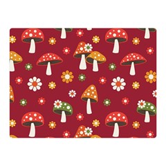 Woodland Mushroom And Daisy Seamless Pattern On Red Backgrounds Two Sides Premium Plush Fleece Blanket (mini) by Amaryn4rt