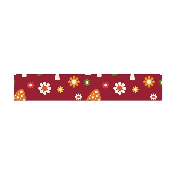 Woodland Mushroom And Daisy Seamless Pattern On Red Backgrounds Premium Plush Fleece Scarf (Mini)