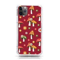 Woodland Mushroom And Daisy Seamless Pattern On Red Backgrounds Iphone 11 Pro Max 6 5 Inch Tpu Uv Print Case by Amaryn4rt