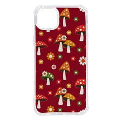 Woodland Mushroom And Daisy Seamless Pattern On Red Backgrounds Iphone 14 Plus Tpu Uv Print Case by Amaryn4rt