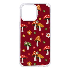 Woodland Mushroom And Daisy Seamless Pattern On Red Backgrounds Iphone 14 Pro Max Tpu Uv Print Case