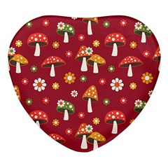 Woodland Mushroom And Daisy Seamless Pattern On Red Backgrounds Heart Glass Fridge Magnet (4 Pack) by Amaryn4rt