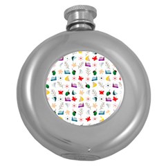 Snail Butterfly Pattern Seamless Round Hip Flask (5 Oz) by Amaryn4rt