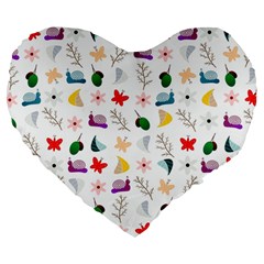 Snail Butterfly Pattern Seamless Large 19  Premium Flano Heart Shape Cushions