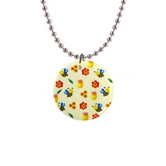 Seamless Background Honey Bee 1  Button Necklace by Amaryn4rt