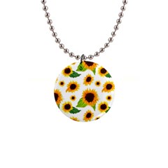 Sunflower Flower Seamless 1  Button Necklace by Amaryn4rt