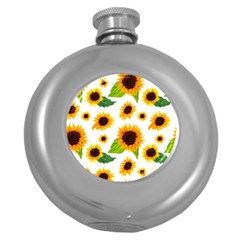 Sunflower Flower Seamless Round Hip Flask (5 Oz) by Amaryn4rt